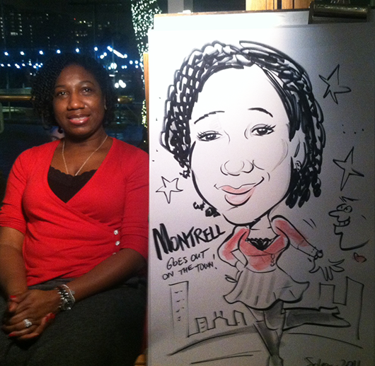 Caricature of young lady out on the town!