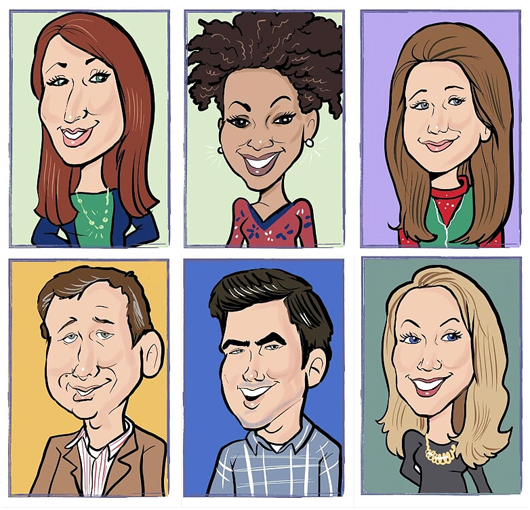 "Yearbook" page mashup of caricatures from the digital caricature event.