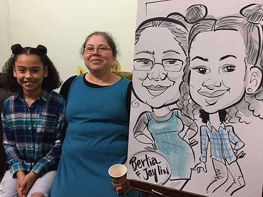 Caricatures at first birthday party in DC