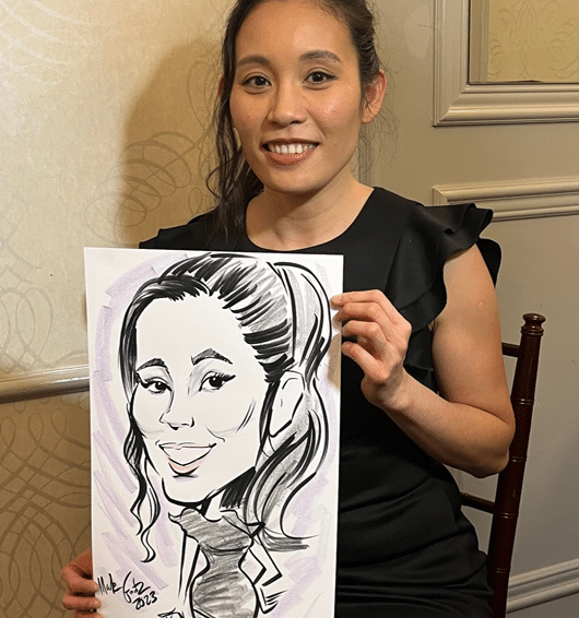 Young lady with her caricature