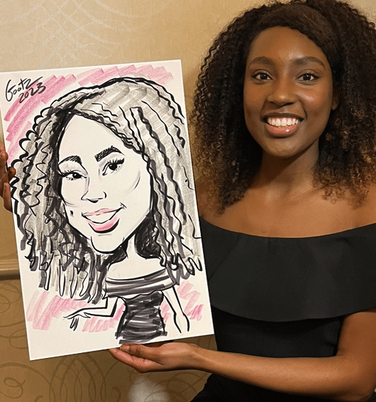Elegant lady with her caricature
