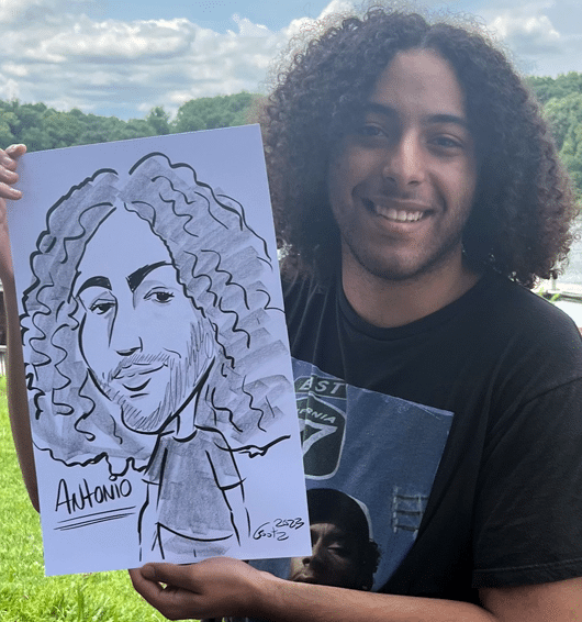 Young man with his caricature