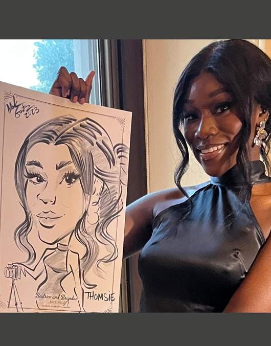 young lady with her caricature