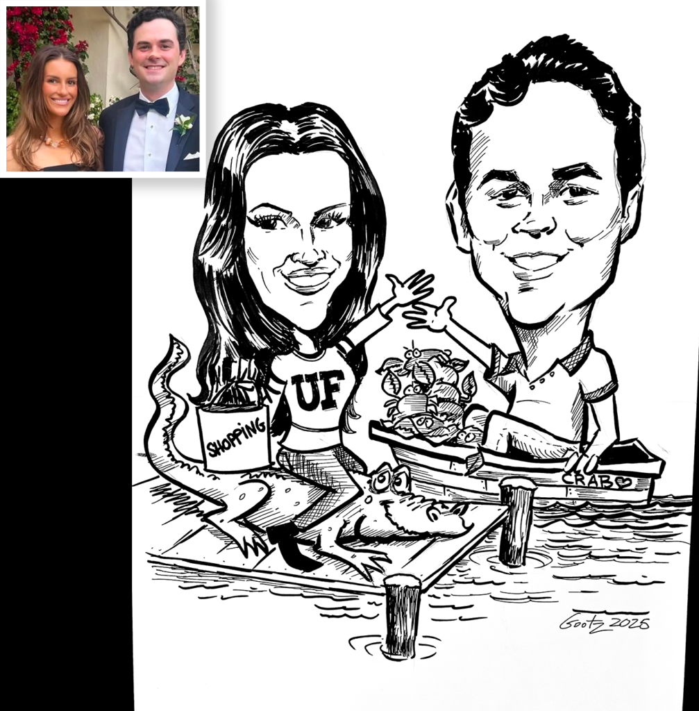 Couple caricature for wedding reception coasters