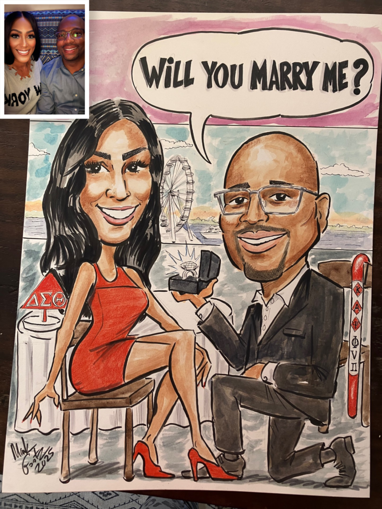 Proposal caricature! She said "yes!"